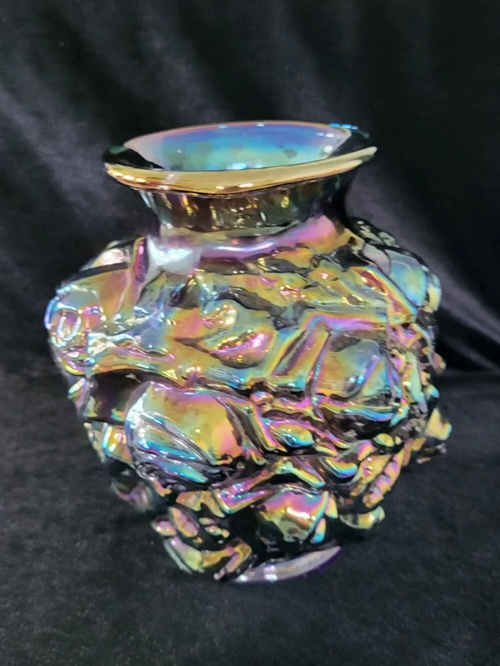 Vintage Imperial Carnival Glass La Bella Rose Vase 6